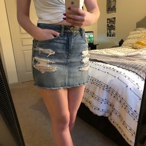 Distressed denim skirt